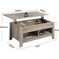 Mesa de Café de Madera Elevable Diseño Moderno para Sala Tamaño 104,5 x 49,5 x (49-61,5) cm Gris - details 5