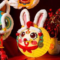 Linterna portátil china de dibujos animados, lámpara de papel de mano de conejo tradicional, bendición, linterna LED hecha a mano, juguetes para guardería - details 9