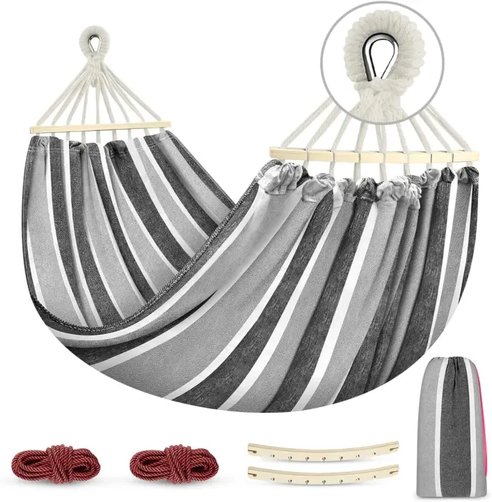 Hamacas Colgantes Hamaca de Jardín Exterior con Barra y Bolsa de Transporte 275 x 155 cm - 1