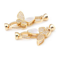 2 juegos de conectores de latón y circonita y concha de Color dorado de 18K para collares, cierres de pulsera, suministros para fabricación de joyas, accesorios Diy - details 22