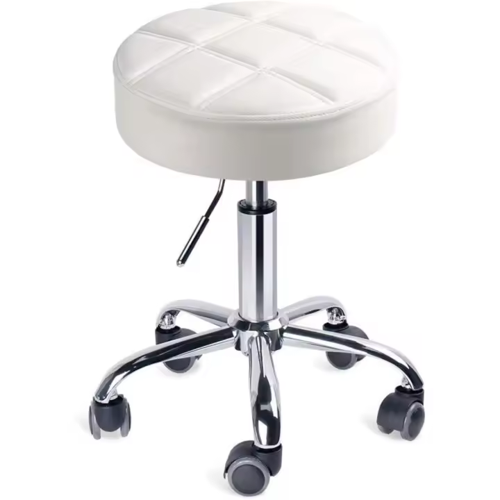 Taburete de Bar Taburete de Cocina Silla de Trabajo Acolchado con Ruedas Tapizado en Cuero de Imitación Altura Ajustable (Blanco) - 1
