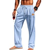 Pantalones rectos con cordones de algodón y lino para hombre, de estilo playero, finos y con cordón, para el tiempo libre, para las cuatro estaciones. MOVIE - details 1