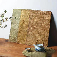Manta de Mesa de Paja de Mar Natural Tejida a Mano Rectangular de Ratán Posavasos de Té de Paja - details 16
