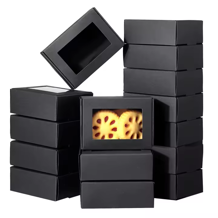 Mini caja de papel Kraft con ventana, caja de embalaje para dulces de panadería, jabón casero, 50 piezas, negro - 1