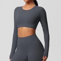 Traje de Yoga de manga larga ajustado con almohadilla para el pecho, Top corto deportivo de manga larga para mujer, Pilates, correr - details 17