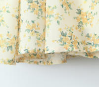 New Women Vintage Puff Short Sleeve V Neck Yellow Floral Print Dress Pleated Hem Female Holiday Summer Mini Robe - details 7