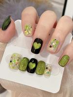 10pcs Uñas Postizas Verdes Y Multicoloras Hechas a Mano Para Mujeres Y Niñas Regalo Ideal Uñas Press on Estilo Y2K Resina - details 6