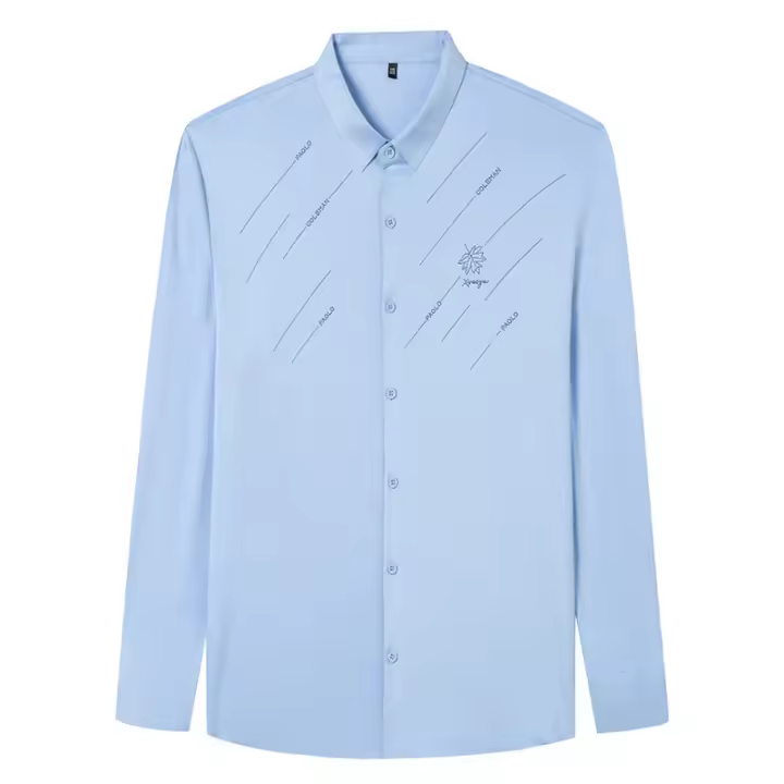 Transmisión en vivo de manga larga para hombre sin costuras para primavera, nueva camisa estampada informal y de negocios sin planchar, tendencia ligera - 1