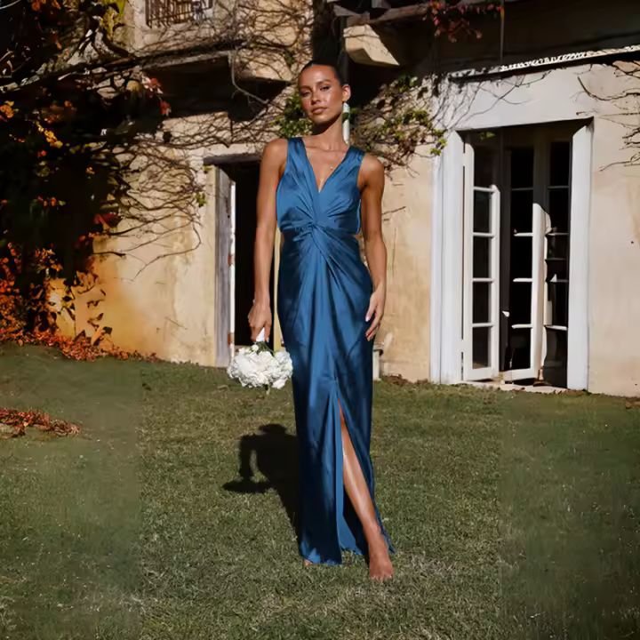 Vestido de noche sin mangas con cuello en V para mujer, ds de moda, sexy - 1