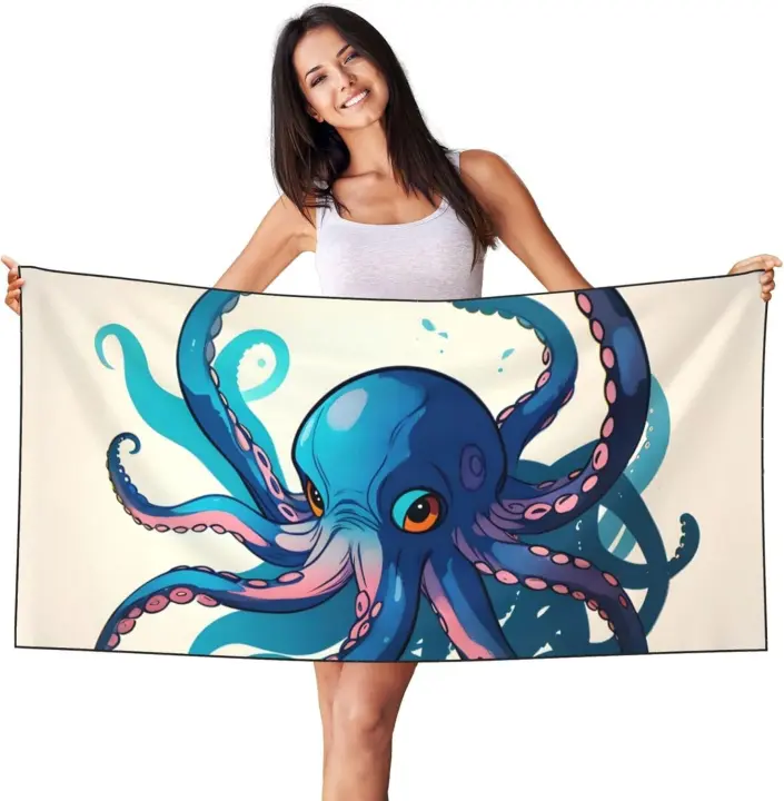 Toalla de piscina para hotel Four Seasons con estampado de pulpo azul y morado, alta absorción de agua, varios colores - 1