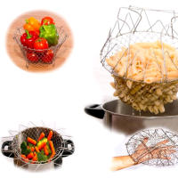 1 Uds. Cesta para freír plegable de acero inoxidable, cesta para cocinar, nueva cesta para freír telescópica, cesta de cocina multifuncional - details 2
