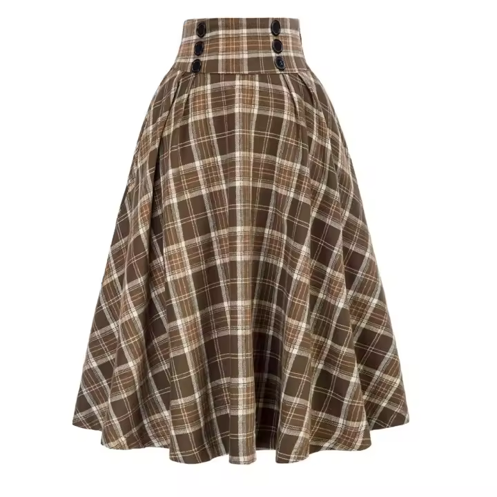 Falda de cintura alta para mujer, falda a cuadros, moda de otoño e invierno, elástica, línea a - 1