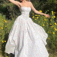 BUNO-Candyhot elegante ajustado plisado estampado sin mangas Maxi Vestidos estéticos fuera del hombro Spaghetti vestido de tirantes mujeres Vestidos de fiesta - details 1