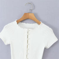 Suéter de Manga Corta con Botones de Perlas Moda Femenina Ouwu Jersey de Punto con Tejido de Fósforo - details 8