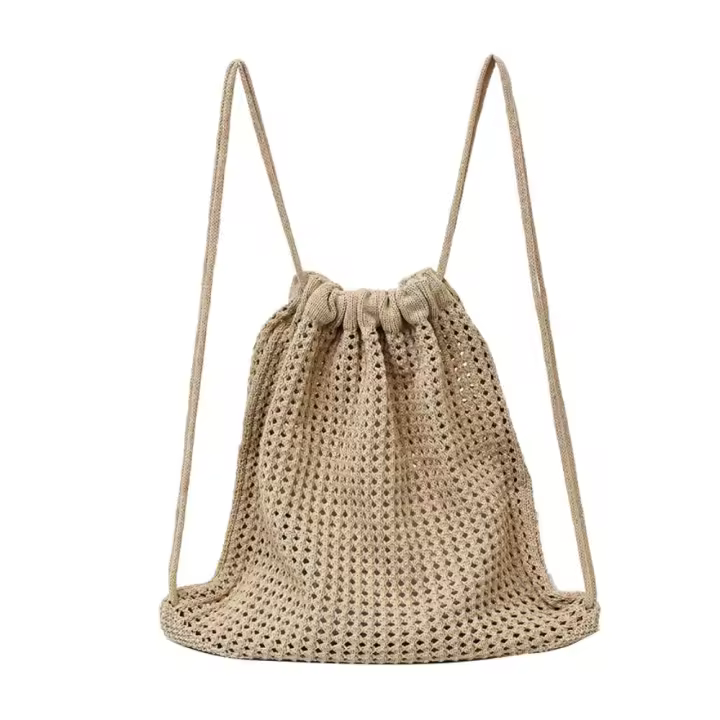 Bolso de hombro tejido de Color sólido, mochila de ganchillo bohemia de estilo perezoso de gran capacidad, versátil - 1