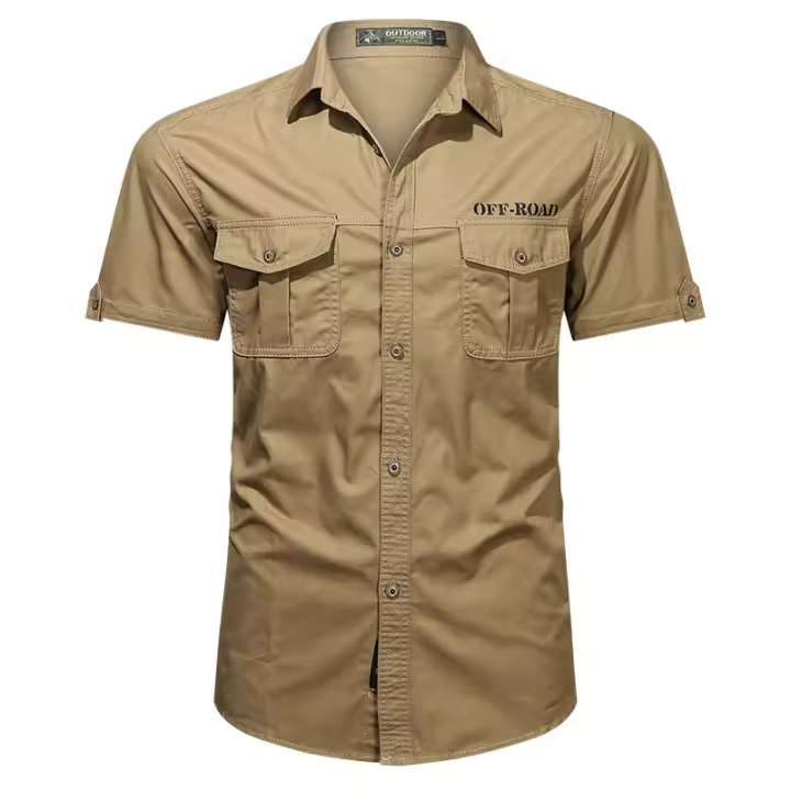 Camisa casual de manga corta para hombre, estilo militar, de algodón lavado, delgada y holgada, media manga, moda verano 2025. - 1