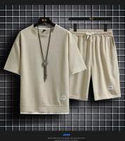 Traje De Verano Para Hombre Con Estampado De Waffle Conjunto Casual De Camiseta Y Shorts Color Sólido Talla Grande - details 11