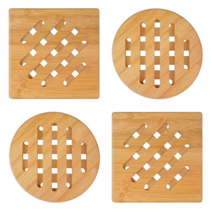 Posavasos de bambú, manteles individuales de bambú resistentes al calor, posavasos cuadrados y redondos hechos de madera, para cuencos, ollas y platos - 1