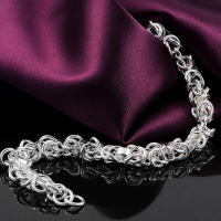 Pulsera de cadena trenzada plateada, accesorio de moda para hombre y mujer, hecho en China. - details 5