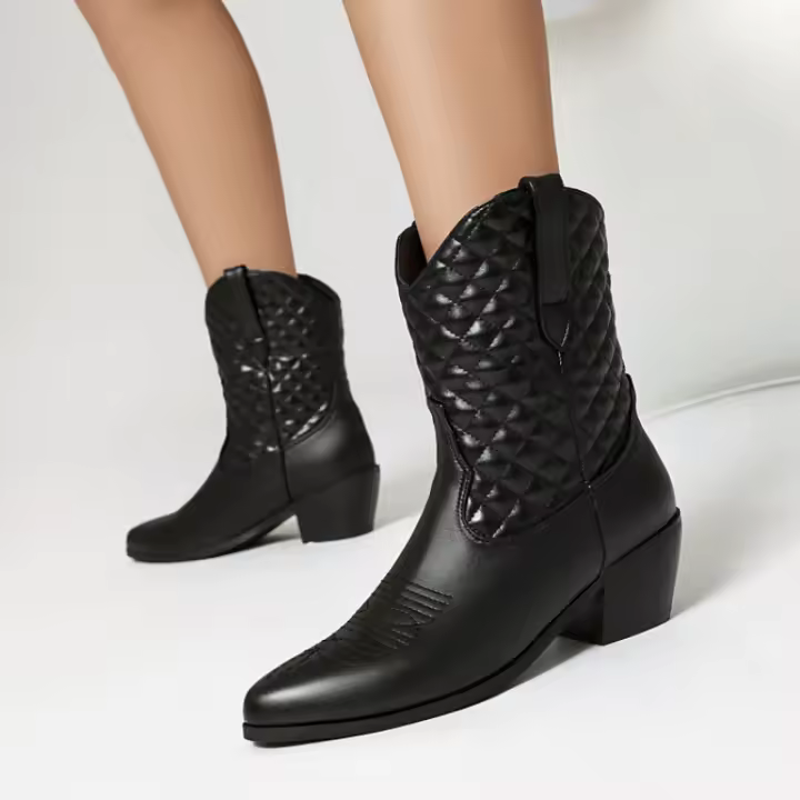 Nuevas botas de mujer occidentales botas cortas botas cortas de cabeza cuadrada retro de tacón grueso para mujer - 1