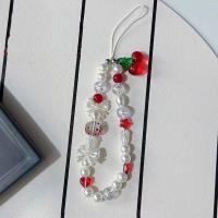 Cadena de teléfono con lazo de cereza roja coreana, cordón con perlas, correa para muñeca, pulsera colgante con cuentas, llavero para iPhone, cuerda para chica - details 5