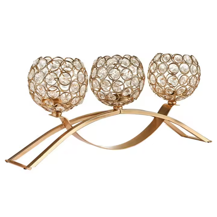 Verde Portavellanas de Puente de Arco de Tres Cabezas - Modelo de Cristal Europeo - Decoración de Mesa Dorada - 1