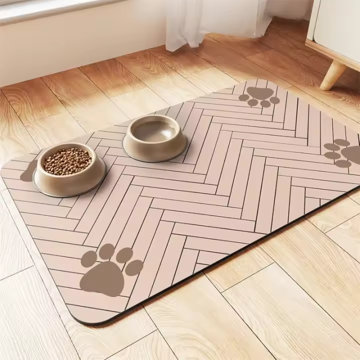Mantel Individual de secado rápido para alimentación de mascotas, antideslizante, impermeable, cuenco de comida para mascotas, respaldo de goma, almohadilla absorbente para alimentador de gatos, suministros para mascotas - 1