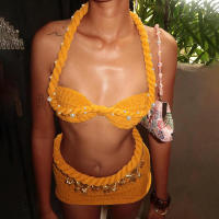 Conjunto de falda ajustada y top halter sin mangas elegante y dulce a la moda de verano - details 7