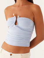 Tops de tubo para mujer, camisetas sin mangas de malla floral sin tirantes, camisetas sin mangas fruncidas, camiseta estética de verano Fairycore Bandeau Y2k para salir - details 4