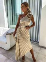 Vestido largo sexi con cuello Diagonal y cintura sin mangas para mujer, vestido liso calado elegante para fiesta, decoración a la moda - details 9