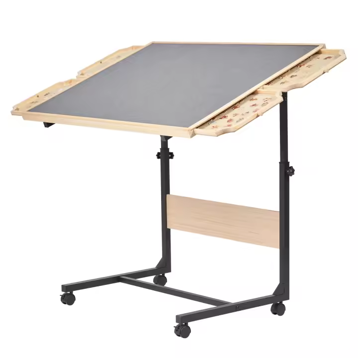 SucceBuy Mesa de Rompecabezas Portátil de Madera con Patas, 4 Cajones de Almacenamiento, Cubierta y Ruedas, Tablero de 86x63cm para Rompecabezas, Altura Ajustable y 5 Ángulos de Inclinación, Regalo Ideal para Entusiastas de los Rompecabezas, 1500 Piezas - 1
