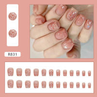 24PCS Parches De Uñas De Ballet Cortos Con Estrellas Desmontables En Estilo Fireworks Blush Manicure Adornos De Uñas Falsas - details 1