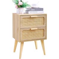 Cajonera, Gabinete de Noche, Mesitas de Noche, mesitas auxiliares, con 2 cajones Decorados de ratán, a Mano, Mesa Auxiliar, para Dormitorio, Salón, Natural DECTG59Y - details 0