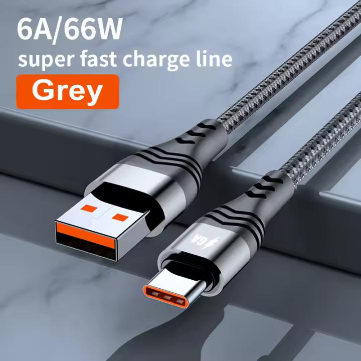 Cable de carga súper rápida USB tipo C, 6A, 66W, nailon trenzado, línea de carga Flash MAX para Samsung, Huawei, Xiaomi, 0,5-3M - 1