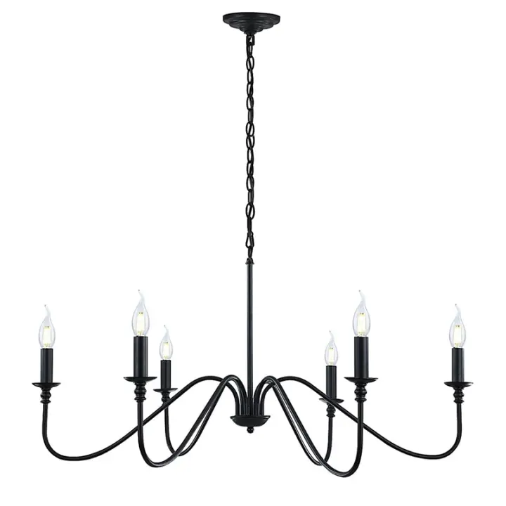 Candelabro de hierro forjado negro elegante, iluminación colgante de granja moderna de 6 luces para comedor, cocina e Isla - 1