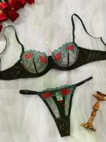 Conjunto de sujetador de encaje Floral, lencería elegante, ropa interior de lujo bien llamativa, conjuntos exóticos de encaje fino de Hada erótica Sexy, sujetador transparente - details 16