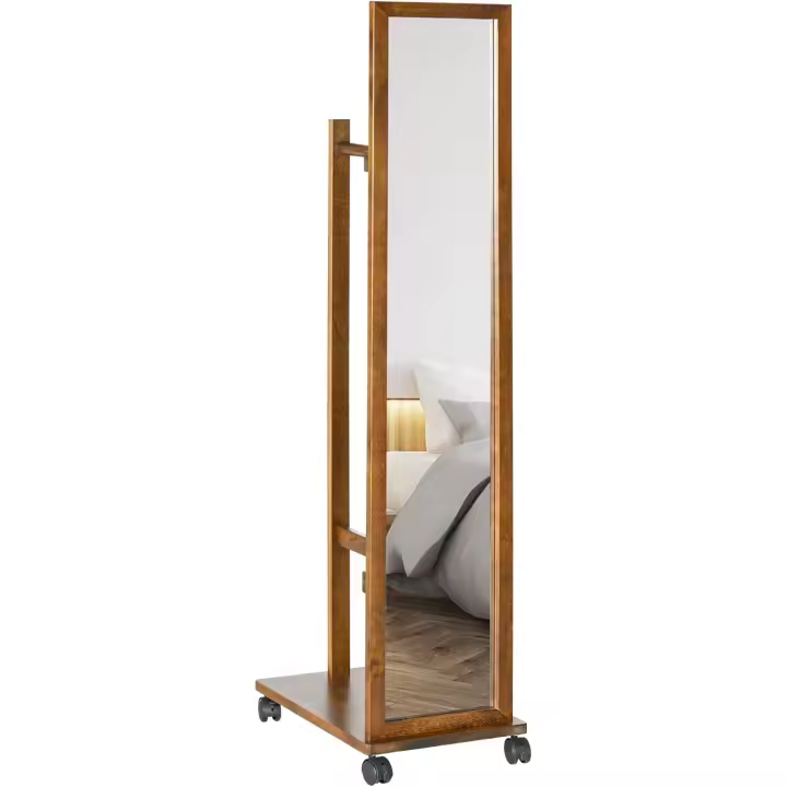 Espejo Largo con Ruedas Espejo de Cuerpo Completo para Ropa y Muebles Inferiores de Dormitorio Salón Pasillo 35,5x49,5x167,8 cm Nogal - 1
