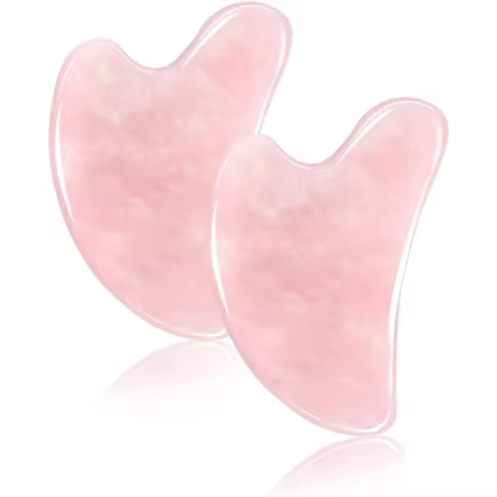 Scttomon Herramientas Faciales de Gua Sha de Cuarzo Rosa Natural Paquete de 2 Alivio Natural de Hinchazón de Ojos Equipo de Belleza para Levantamiento Masaje - 1