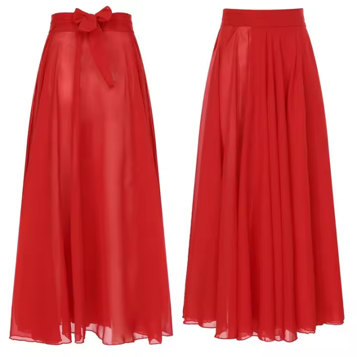 Faldas largas transparentes para mujer, faldas latino Tango salón baile Flamenco lírico, falda dobladillo ancho cintura alta de - 1