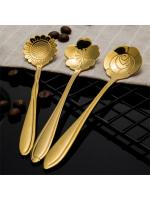 8/12Pcs Stainless Steel Cherry Rose Flower Gold Scoop Coffee Spoon Gifts Kitchen Dessert Tea Accessories Tableware Decoration - details 1