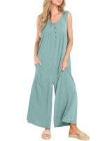 Pantalones sueltos de pierna recta, bolsillo de color sólido para mujer, casual, fresco, verano - details 8