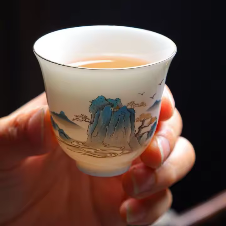 Juego de jade de grasa de oveja para taza de té, juego completo para uso doméstico, taza de té de Kung Fu, dormitorio, oficina, recepción, combinación de cuenco con tapa - 1