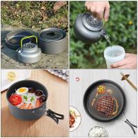 Juego de utensilios de cocina para acampar, villa portátil antiadherente de aluminio para exteriores, tetera, olla, sartén de fondo plano, senderismo, barbacoa y - details 4