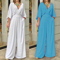 Ropa elegante de invierno para mujer, mono informal de manga corta con cuello en V, Color sólido, a la moda, 2025 - details 5
