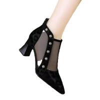 Nueva primavera súper caliente para mujer, punta alta, tacones gruesos, sandalias geniales, malla, botas de malla de verano, zapatos - details 0