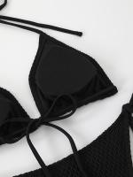 Conjunto de baño de 4 piezas para mujer Lauvoco, 2024, nuevo color liso, pareo de hombros descubiertos, falda de malla transparente, bikini, 82% poliéster, 18% elastano, tejido de punto de alta elasticidad, detalle de cordones, sin mangas, para nadar. - details 2
