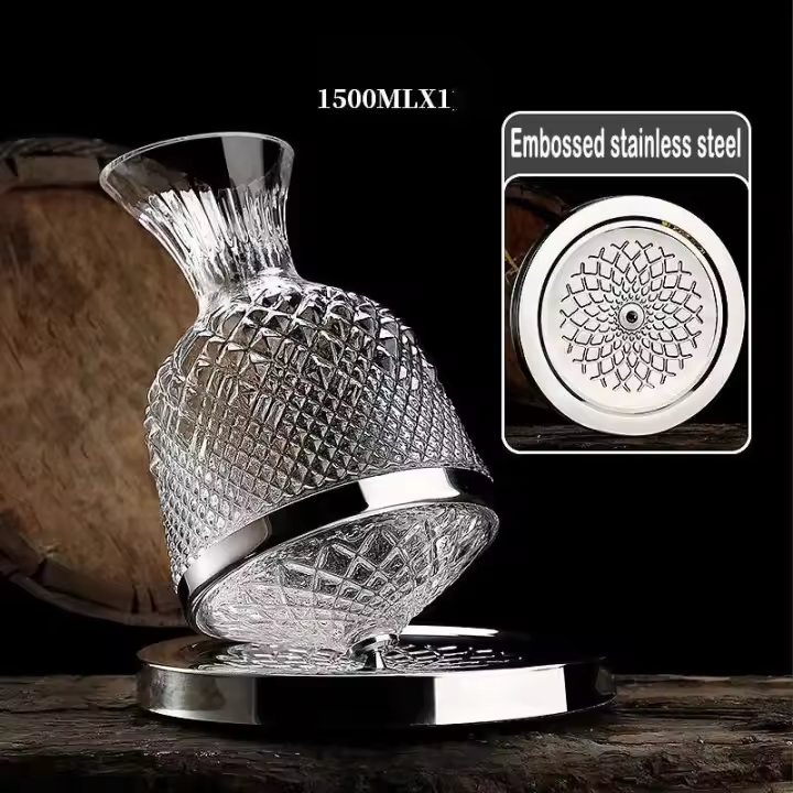 Taza giratoria de 360 ​​grados de 1500ml, dispensador de botellas, botella de vidrio, aireador de vino, espejo, tarro, decoración de barra de regalo - 1