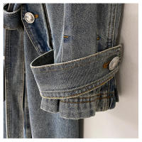 Abrigo de mezclilla largo para mujeres, trench de otoño e invierno, de manga larga, con cuello tipo chal, doble botonadura, con - details 9