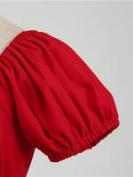 Summer women puff sleeve casual vintage party solid elegant midi dress - details 5