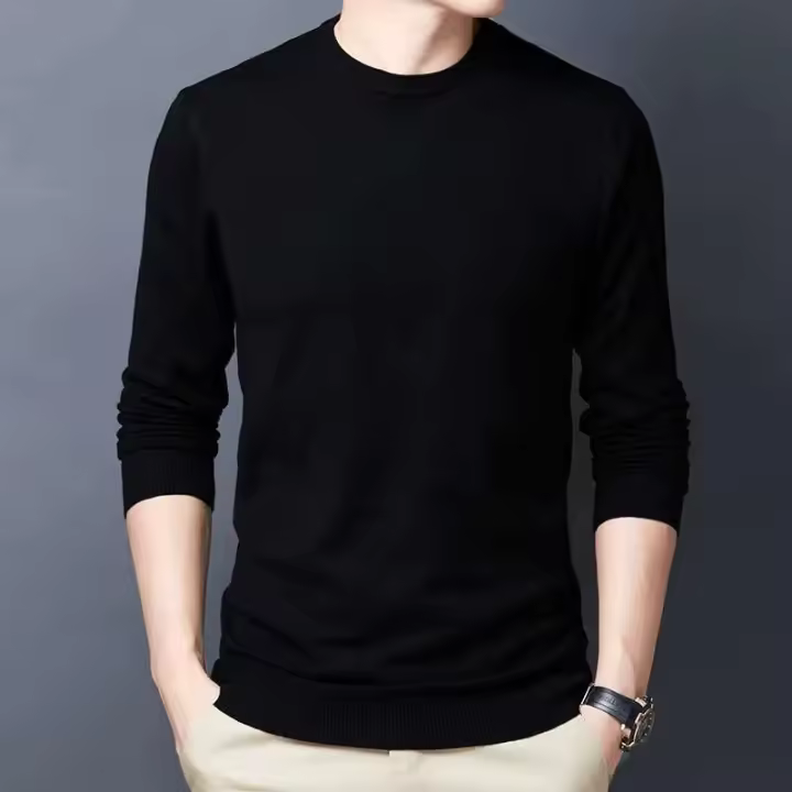 Jersey informal de manga larga con cuello redondo y parte inferior ajustada para hombre, suéter, suéter para hombre - 1